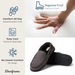 Dearfoams Men's Keaton Memory Foam Moccasin with Wide Widths Slipper, Pavement Microsuede, 9-10