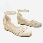 DREAM PAIRS Women's Espadrilles Closed Toe Ankle Strap Dressy Platform Wedge Sandals,Size 9,Beige/White,Amanda-2