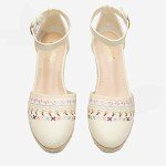 DREAM PAIRS Women's Espadrilles Closed Toe Ankle Strap Dressy Platform Wedge Sandals,Size 9,Beige/White,Amanda-2