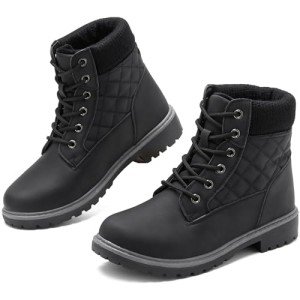 Adokoo Boots for Women Waterproof Fall Winter Ankle Boots Snow Black Combat Boots Lace Up Non Slip for Hiking Work US8 Black