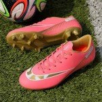 Fenlogft Unisex Sizes Leather Soccer Cleats with Lace-Up for Training Firm Ground & Turf - Men, Women, Boys & Girls American Football Shoes Boot (Pink,10,8.5,Women,Medium,Men)