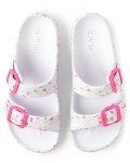 The Children's Place Girls Double Buckle Slip On Slide Sandals, White Paint Splatter, 3 Big Kid