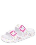 The Children's Place Girls Double Buckle Slip On Slide Sandals, White Paint Splatter, 3 Big Kid