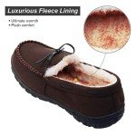 LA PLAGE Men's Moccasin Slippers Memory Foam Warm Plush House Slippers, Indoor Outdoor Comfortable Winter House Shoes 13 US Dark Brown