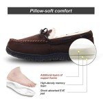 LA PLAGE Men's Moccasin Slippers Memory Foam Warm Plush House Slippers, Indoor Outdoor Comfortable Winter House Shoes 13 US Dark Brown