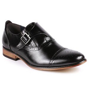 Metrocharm MC604 Men's Monk Strap Cap Toe Slip-on Dress Shoe (7 D(M) US, Black)