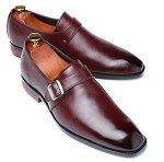 Mens Dress Shoes Moccasins for Men Slip On Leather Monk Straps Shoes Smoking Slipper Classic Vintage Loafers Burgundy 12 US