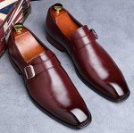 Mens Dress Shoes Moccasins for Men Slip On Leather Monk Straps Shoes Smoking Slipper Classic Vintage Loafers Burgundy 12 US