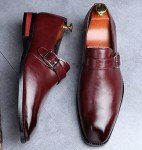 Mens Dress Shoes Moccasins for Men Slip On Leather Monk Straps Shoes Smoking Slipper Classic Vintage Loafers Burgundy 12 US