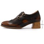 Mona flying Womens Leather Chunky Heel Monk Strap Oxfords Wingtip Ladies Mid Heel Dress Loafers Pumps Shoes with Buckle Yellow Black