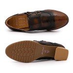 Mona flying Womens Leather Chunky Heel Monk Strap Oxfords Wingtip Ladies Mid Heel Dress Loafers Pumps Shoes with Buckle Yellow Black