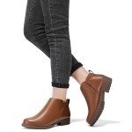 Bacia Chelsea Boots Women Ankle Booties Short 2024 Womens Low Heel Flat Slip on Fall Classic Trendy Fashion Zipper Dress Dressy Round Vintage Casual Rubber Non Slip Comfy Retro Brown 8 US