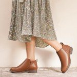 Bacia Chelsea Boots Women Ankle Booties Short 2024 Womens Low Heel Flat Slip on Fall Classic Trendy Fashion Zipper Dress Dressy Round Vintage Casual Rubber Non Slip Comfy Retro Brown 8 US