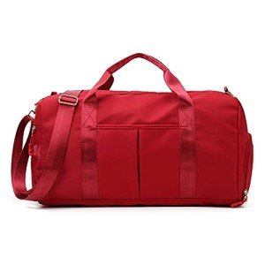 ZUEVI Sports Gym Duffel Bag for Men or Women Waterproof Weekender Travel Bag with Shoes Compartment Dry and Wet Separation for Training Swim Yoga(RED)