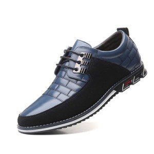 Mens Dress Shoes Blue Casual Business Oxford Derby Orthopedic Leather Shoes Simple Lace-up Walk Loafers Flats Shoes for Men