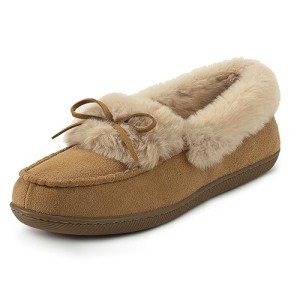 RockDove Women's Faux Fur Lined Micro Suede Moccasin Slipper, Size 9 US Women, Tan