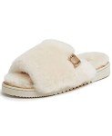 Dearfoams womens Fireside By Dearfoams Cairns Shearling Slide With Metallic Trim Slipper, Natural, 6 US