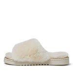 Dearfoams womens Fireside By Dearfoams Cairns Shearling Slide With Metallic Trim Slipper, Natural, 6 US