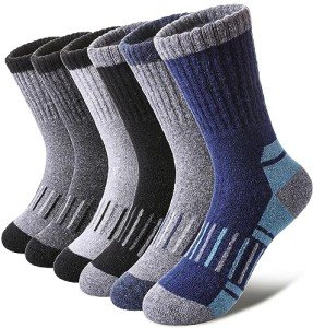 LINEMIN Kids Merino Wool Hiking Socks Toddlers Boys Girls Winter Warm Thick Thermal Boot Cushion Crew Socks 6 Pairs (4-7 Years, Mix Color Hiking Socks)