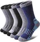 LINEMIN Kids Merino Wool Hiking Socks Toddlers Boys Girls Winter Warm Thick Thermal Boot Cushion Crew Socks 6 Pairs (4-7 Years, Mix Color Hiking Socks)