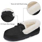 DL Women's Moccasin Slippers Comfy Micro Suede Memory Foam House Shoes with Indoor Outdoor Anti-Skid Rubber Sole Black, 7