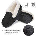 DL Women's Moccasin Slippers Comfy Micro Suede Memory Foam House Shoes with Indoor Outdoor Anti-Skid Rubber Sole Black, 7