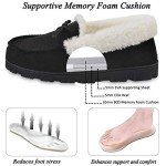DL Women's Moccasin Slippers Comfy Micro Suede Memory Foam House Shoes with Indoor Outdoor Anti-Skid Rubber Sole Black, 7