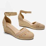 DREAM PAIRS Women's Espadrilles Closed Toe Ankle Strap Dressy Platform Wedge Sandals,Size 9,Nude,AMANDA-2