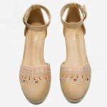 DREAM PAIRS Women's Espadrilles Closed Toe Ankle Strap Dressy Platform Wedge Sandals,Size 9,Nude,AMANDA-2