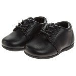 Josmo Baby Walking Shoes Laceup First Step Training Booties - Kids Boys Formal Dress Shoe Loafer Oxford Saddle Learn to Walk - Black (Size 4 Infant)