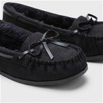 KOLILI House Slippers for Women Fuzzy Moccasin Shoes Suede Loafers Black/7 M US