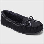 KOLILI House Slippers for Women Fuzzy Moccasin Shoes Suede Loafers Black/7 M US