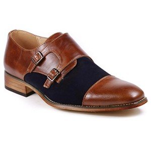 Metrocharm MC136 Men's Double Monk Strap Oxford Classic Dress Shoes (6.5 D(M) US, Brown/Navy)