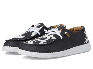 Hey Dude Women's Wendy Animal Black/Cow Size 6 | Women's Shoes | Women Slip-on Loafers | Comfortable & Light-Weight