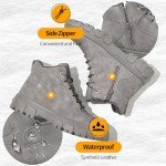 ZGR Womens Ankle Combat Snow Boots,Black Lace Up Waterproof Hiking Boots For Women,Winter Fur Lined Boots With Side Zipper（Grey.us9