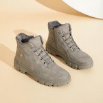 ZGR Womens Ankle Combat Snow Boots,Black Lace Up Waterproof Hiking Boots For Women,Winter Fur Lined Boots With Side Zipper（Grey.us9