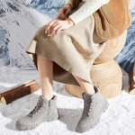 ZGR Womens Ankle Combat Snow Boots,Black Lace Up Waterproof Hiking Boots For Women,Winter Fur Lined Boots With Side Zipper（Grey.us9