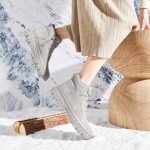 ZGR Womens Ankle Combat Snow Boots,Black Lace Up Waterproof Hiking Boots For Women,Winter Fur Lined Boots With Side Zipper（Grey.us9