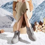 ZGR Womens Ankle Combat Snow Boots,Black Lace Up Waterproof Hiking Boots For Women,Winter Fur Lined Boots With Side Zipper（Grey.us9