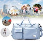 Suruid Sports Gym Bag with Shoes Compartment Travel Duffel Bag with Dry Wet Separated Pocket for Men and Women, Overnight Bag Weekender Bag Training Handbag Yoga Bag - Blue