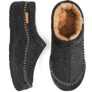 Zigzagger Men's Slip On Moccasin Slippers, Indoor/Outdoor Warm Fuzzy Comfy House Shoes, Fluffy Wide Loafer Slippers, Wool Black, 10.5 D(M) US