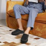 Zigzagger Men's Slip On Moccasin Slippers, Indoor/Outdoor Warm Fuzzy Comfy House Shoes, Fluffy Wide Loafer Slippers, Wool Black, 10.5 D(M) US