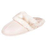 Jessica Simpson Women's Comfy Faux Fur House Slipper Scuff Memory Foam Slip on Anti-Skid Sole, Pink, X-Large