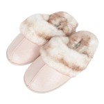 Jessica Simpson Women's Comfy Faux Fur House Slipper Scuff Memory Foam Slip on Anti-Skid Sole, Pink, X-Large