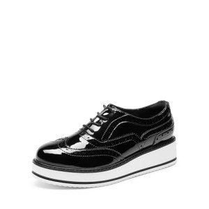 DREAM PAIRS Women's Platform Oxfords Lace-up Wingtips Round Toe Dress Shoes,Size 9,Black-PAT,SDOX2405W