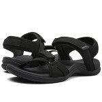 MEGNYA Comfortable Hiking Sandals for Women, Lightweight Walking Sandals with Non Slip Rubber Outsole for Camping, Braided Sports Sandals with Hook and Loop Black Size 8