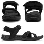 MEGNYA Comfortable Hiking Sandals for Women, Lightweight Walking Sandals with Non Slip Rubber Outsole for Camping, Braided Sports Sandals with Hook and Loop Black Size 8