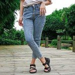 MEGNYA Comfortable Hiking Sandals for Women, Lightweight Walking Sandals with Non Slip Rubber Outsole for Camping, Braided Sports Sandals with Hook and Loop Black Size 8