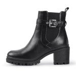 Shoe'N Tale Chelsea Boots for Women Ankle Boots Lug Sole Mid Chunky Heel Platform Round Toe Buckle Slip On Elastic Fashion Comfortable Booties(8,Black PU)
