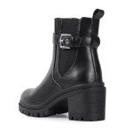 Shoe'N Tale Chelsea Boots for Women Ankle Boots Lug Sole Mid Chunky Heel Platform Round Toe Buckle Slip On Elastic Fashion Comfortable Booties(8,Black PU)